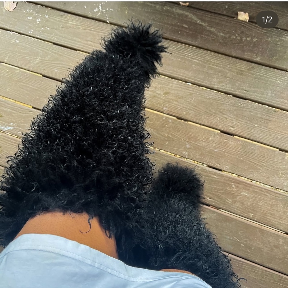 Wynluxe brand Black Mongolian fur Thigh-High Boots